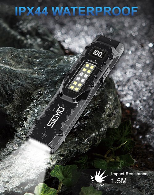 Siuyiu 1500 Lumens EDC Flashlight, LED Small Flashlight Ultra-Slim Flat Shape Type-C Rechargeable, Mini Flashlights IPX4 Waterproof, Pocket Clip Tactical Flashlights for Camping, Emergency