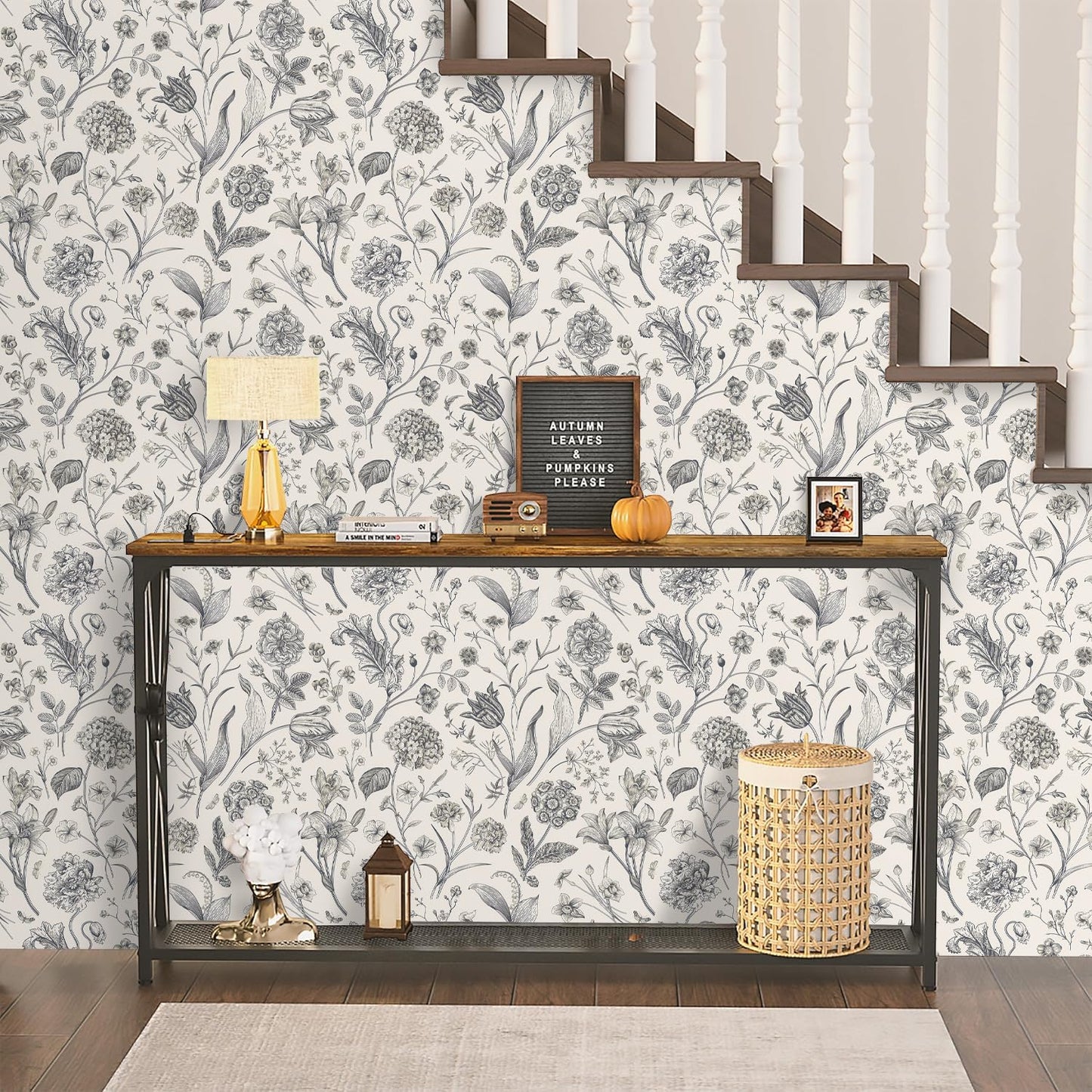 lenify Black and Beige Peel and Stick Wallpaper Botanical Contact Paper 16.9inch x 118.1inch Floral Wall Paper Peel and Stick for Bathroom Bedroom Removable Self Adhesive Wallpaper Decor Vinyl