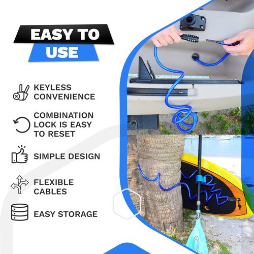 DocksLocks Weatherproof Coiled Security Cable Lock (5ft to 25ft Lengths) with Resettable Combination, Anti-Theft Protection for Kayaks, Bikes, Paddleboards, Scooter, Equipment, Bicycles and More 5ft
