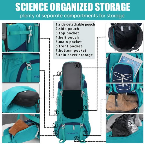 Bseash 70L (65+5) Waterproof Hiking Camping Backpack with Rain Cover, Outdoor Sport Travel Daypack for Climbing Touring (Army Green)