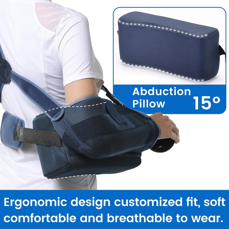 Velpeau Shoulder Abduction Sling with Two Removable Pillows, Shoulder Immobilizer Strap for Sleeping, Rotator Cuff Surgery, Medical Sling for Women & Men, Fits Left & Right Arm (M, Bust 32"-41″)