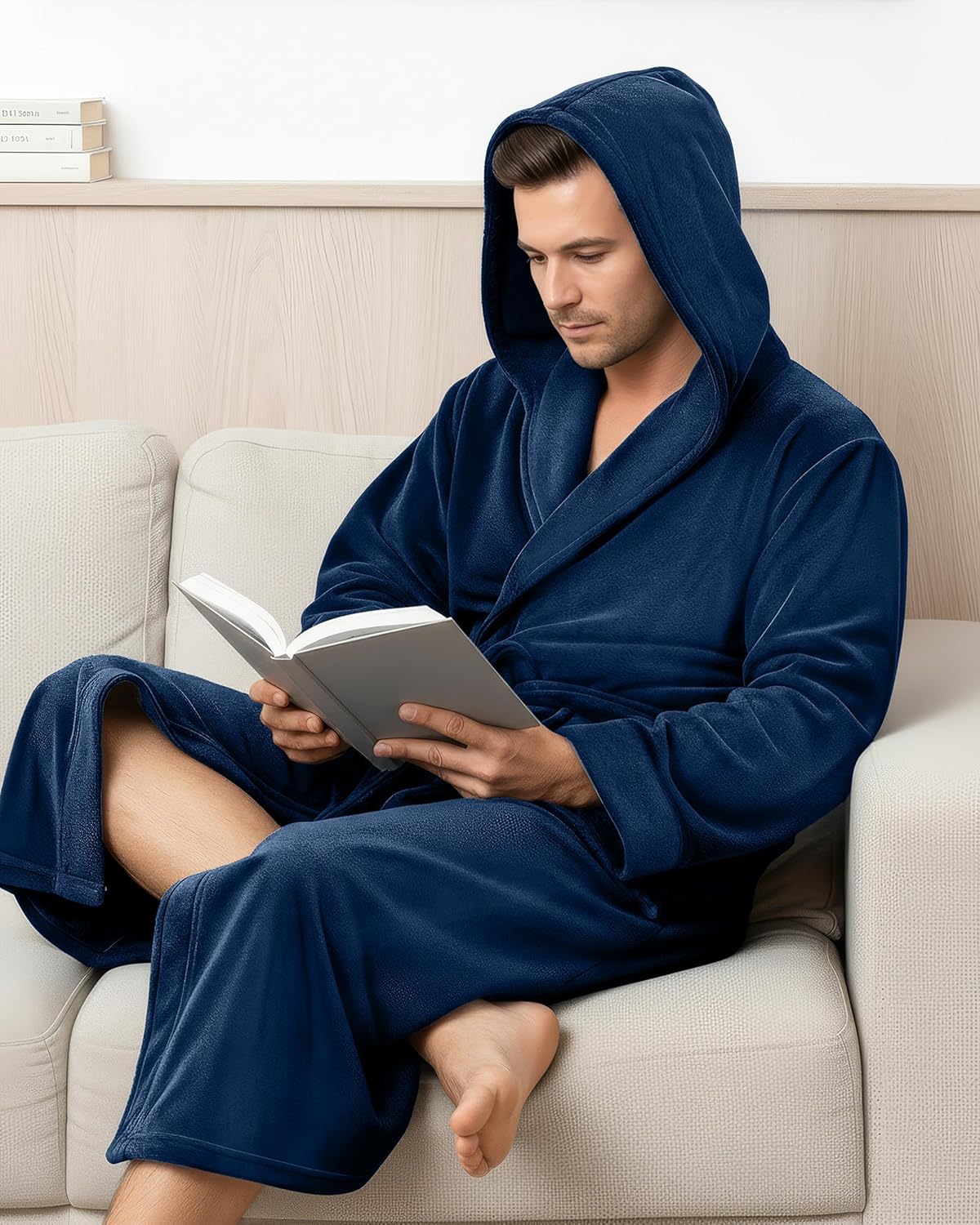 NY Threads Men's Hooded Robe - Luxury Plush Fleece Bathrobe for Spa & Relaxation