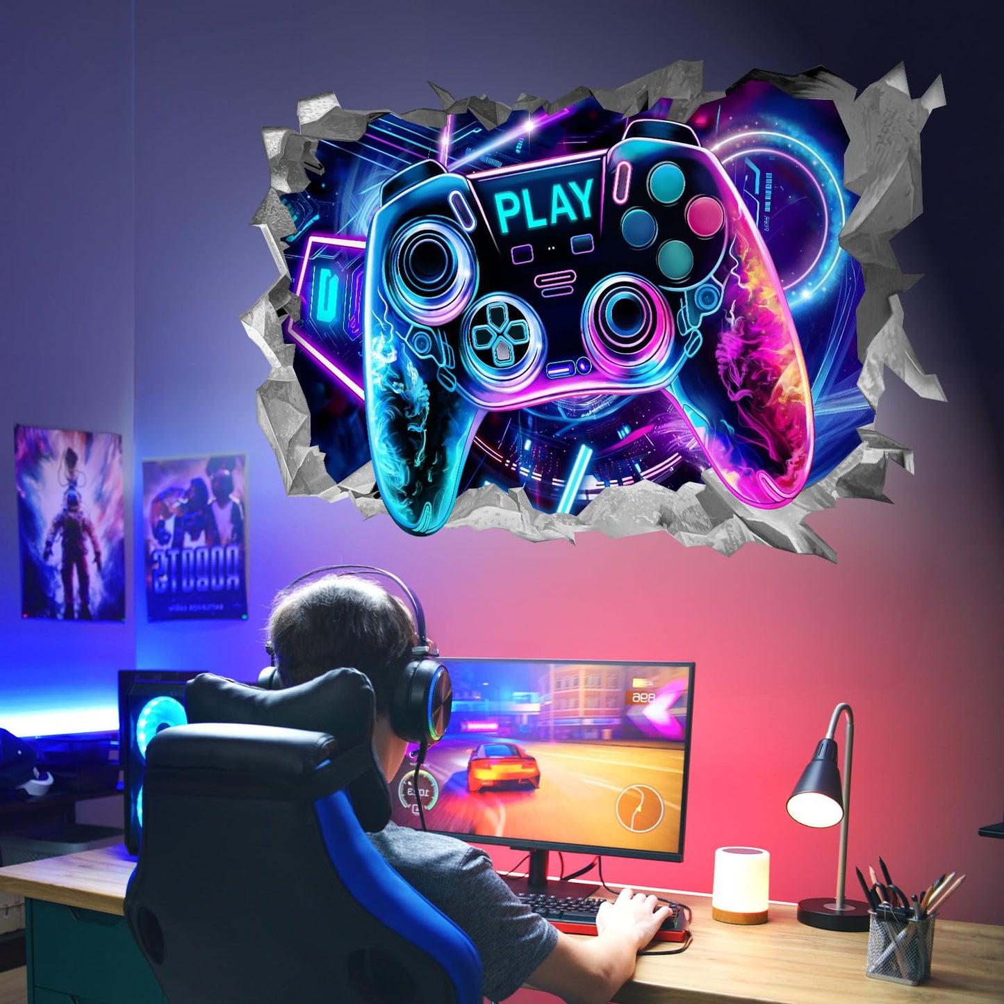 wondever 3D Game Wall Stickers Gamer Controller Gaming Peel and Stick Wall Art Decals for Teenagers Boy Bedroom Playroom