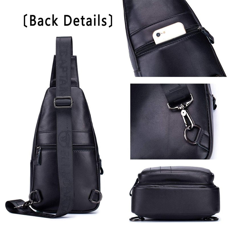 Cross body Bags for Men Leather Sling Bag Casual Daypacks Chest Bags Shoulder Bag Travel Hiking Backpacks (Black)