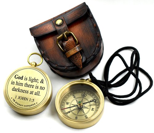 God is Light-1 John 1:5 Quote Engraved Compass with Case, Gift for him, Camping, Backpacking, Gift Compass, Graduation Day Gifts 2026 for Women Men Boys Girls Baptism Christmas