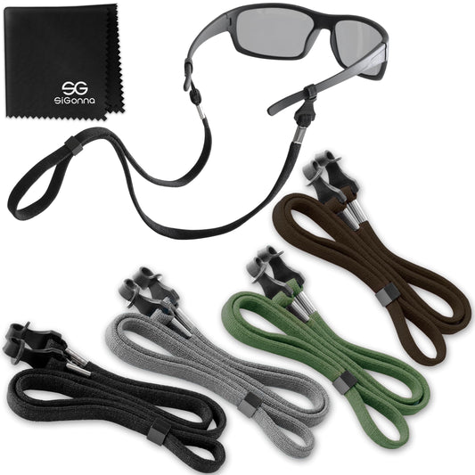 SIGONNA Eye Glasses String Holder Strap - Eyeglass Straps Cords for Men Women - Eyeglass Holders Around Neck - Sunglasses String Chain Lanyard Retainer - 4 Pcs Dark Brown, Green, Grey, Black