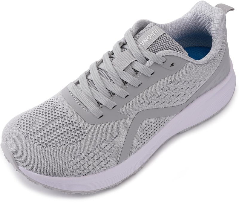BRONAX Mens Wide Toe Box Running Shoes Lace up Tennis Athletics Walking Footwear Size 11 Gym Sports Rubber Outsole Jogging Male Sneakers Zapatos De Hombre Light Grey 45