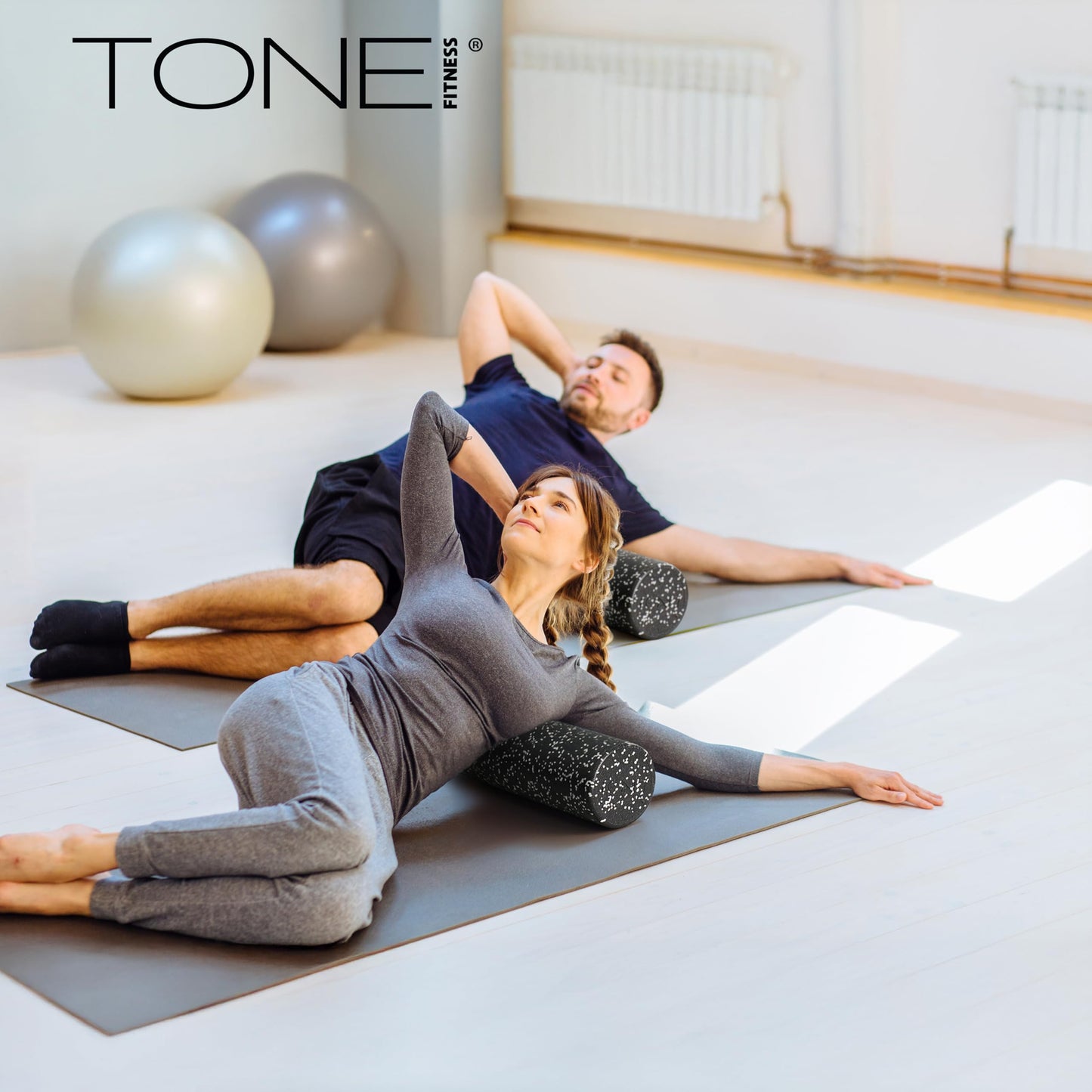 Tone Fitness High Density EPP Foam Exercise Foam Roller for Yoga, Pilates, Stretching, Massage, and Recovery 24 inch Black/White Speckled