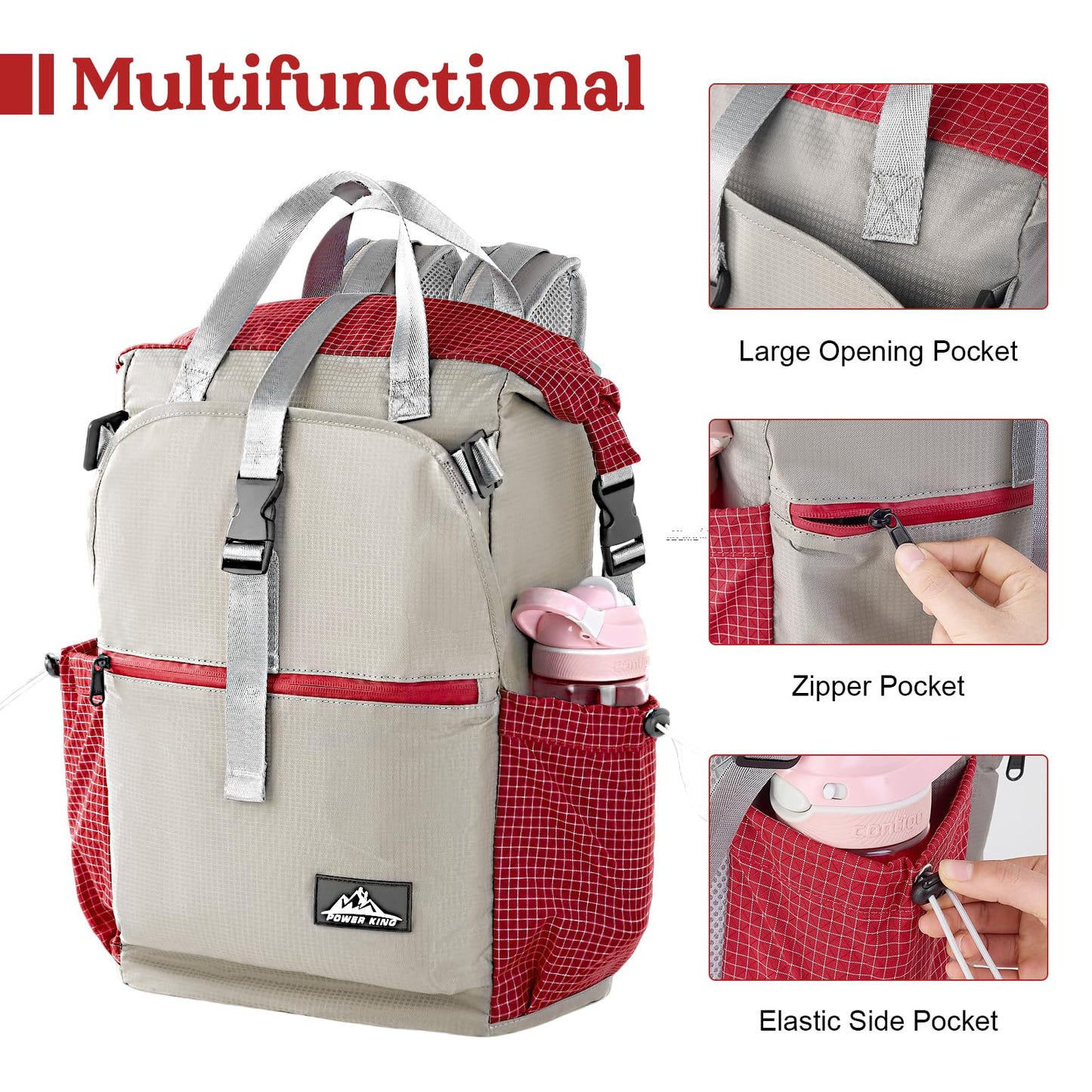 ROYAL MOUNTAIN Hiking Backpack for Men Women, 35L Water-Resistant & Lightweight UHMWPE Casual Daypack Backpacks, Large Capacity College Bookbag For College (Red)