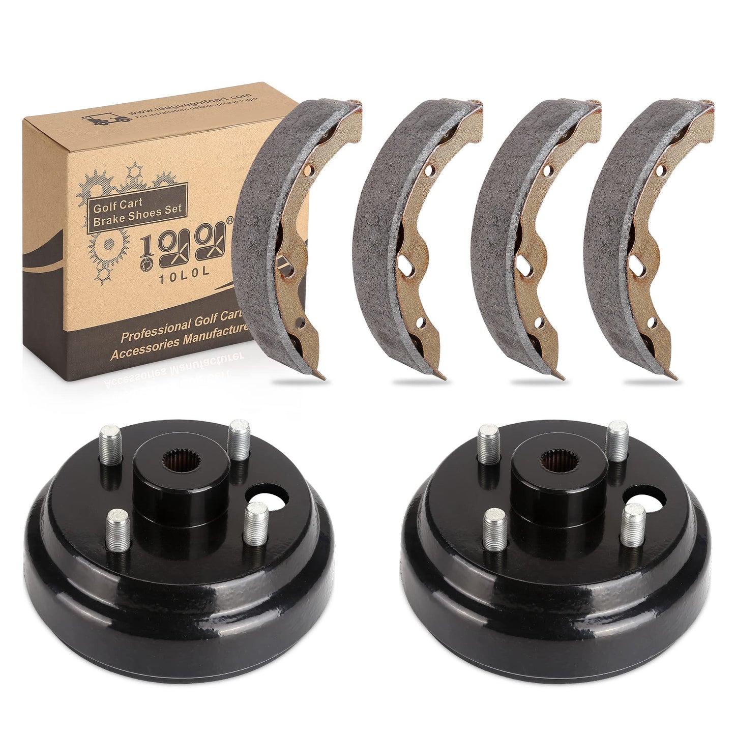 10L0L Golf Cart Brake Drum & Brake Shoes Kit for EZGO TXT 1996-Up Electric Golf Carts, Rear Brake Hub Drum Maintenance & Repair Kit, Replace OEM# 19186G1 70794G01 70795G01 27943G01 27945G01