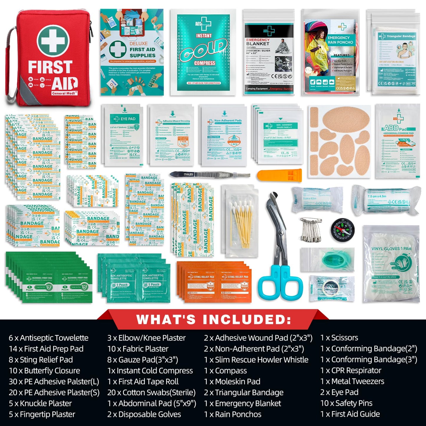 General Medi First Aid Kit - Small Compact First Aid Kit Bag(175 Piece) - Reflective Bag Design- Includes Instant Cold Pack, Emergency Blanket for Travel, Home, Office, Vehicle,Camping