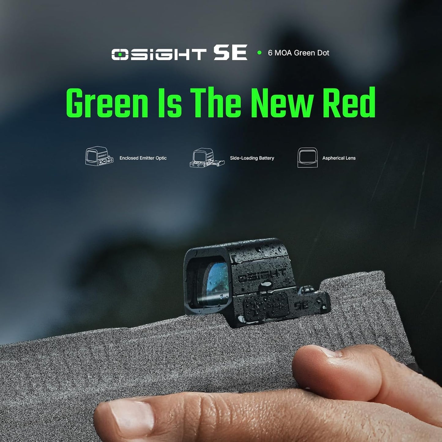 OSIGHT SE 6 MOA Green Dot Micro Sight - Multi-Reticle Enclosed Design with Charging Cover
