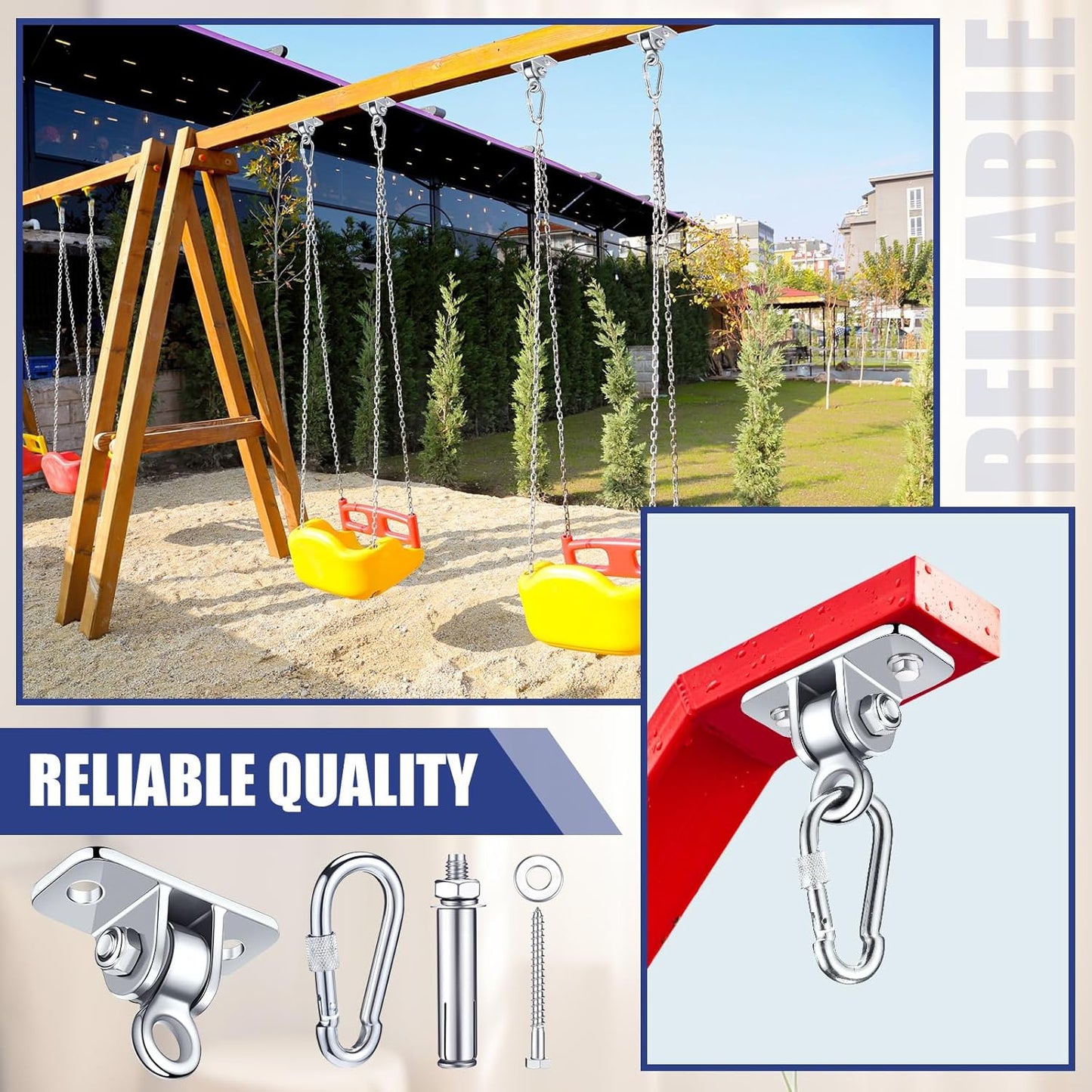 Tandefio Swing Hangers - Heavy-Duty 1800 lb Capacity Set for Indoor/Outdoor Use | Stainless Steel Finish