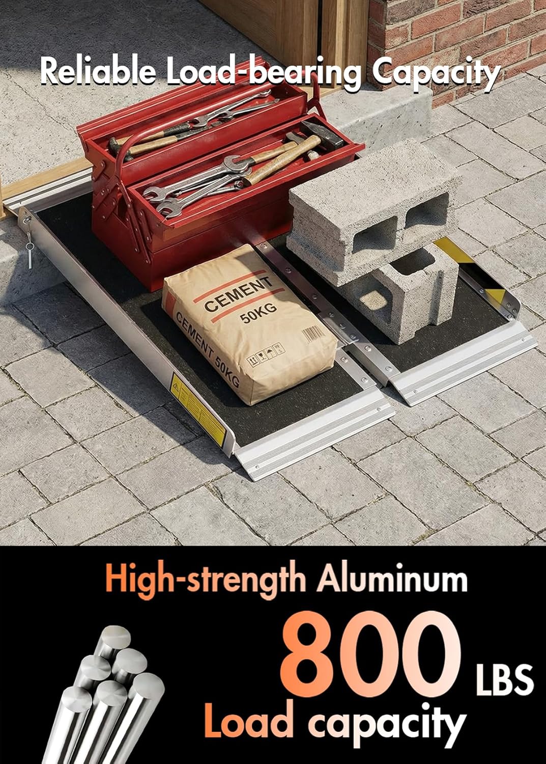 Skiennix Portable Wheelchair Ramp - 3FT Non-Slip Folding Aluminum Threshold Ramp | Supports Up to 800lbs