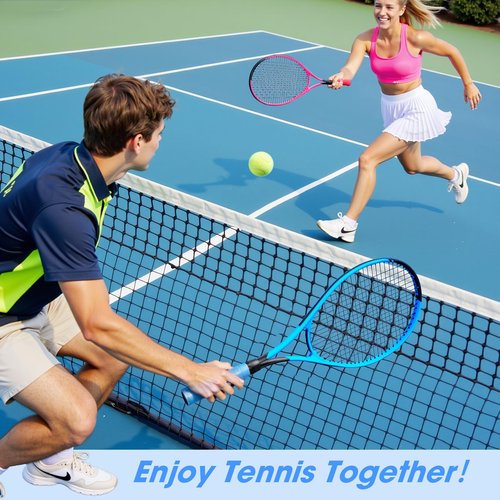 AboveGenius Neon Pink & Blue Tennis Rackets 2 Pack for Adults- 27" Lightweight Aluminum Tennis Racquet Set with 3 Balls & Bag - Stylish Matte Pop-Color Starter Kit for Couples & Friends