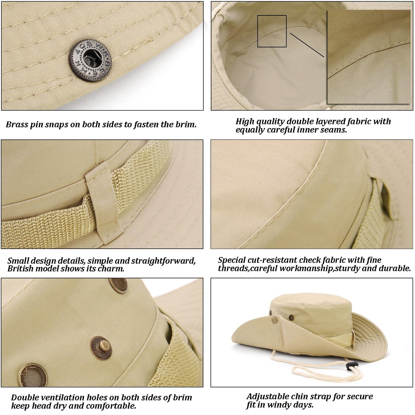 Favuit Sun Hats for Men Women, Fishing Hat UV Protection Wide Brim Bucket Hats Breathable Foldable Boonie Hat for Outdoor Hiking Camping Safari Travel Beach Sports (Beige)