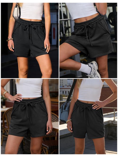 ANRABESS Womens Sweat Shorts Summer Casual Loose Athletic Workout Drawstring Comfy Running Shorts Beach Vacation Clothes Black M