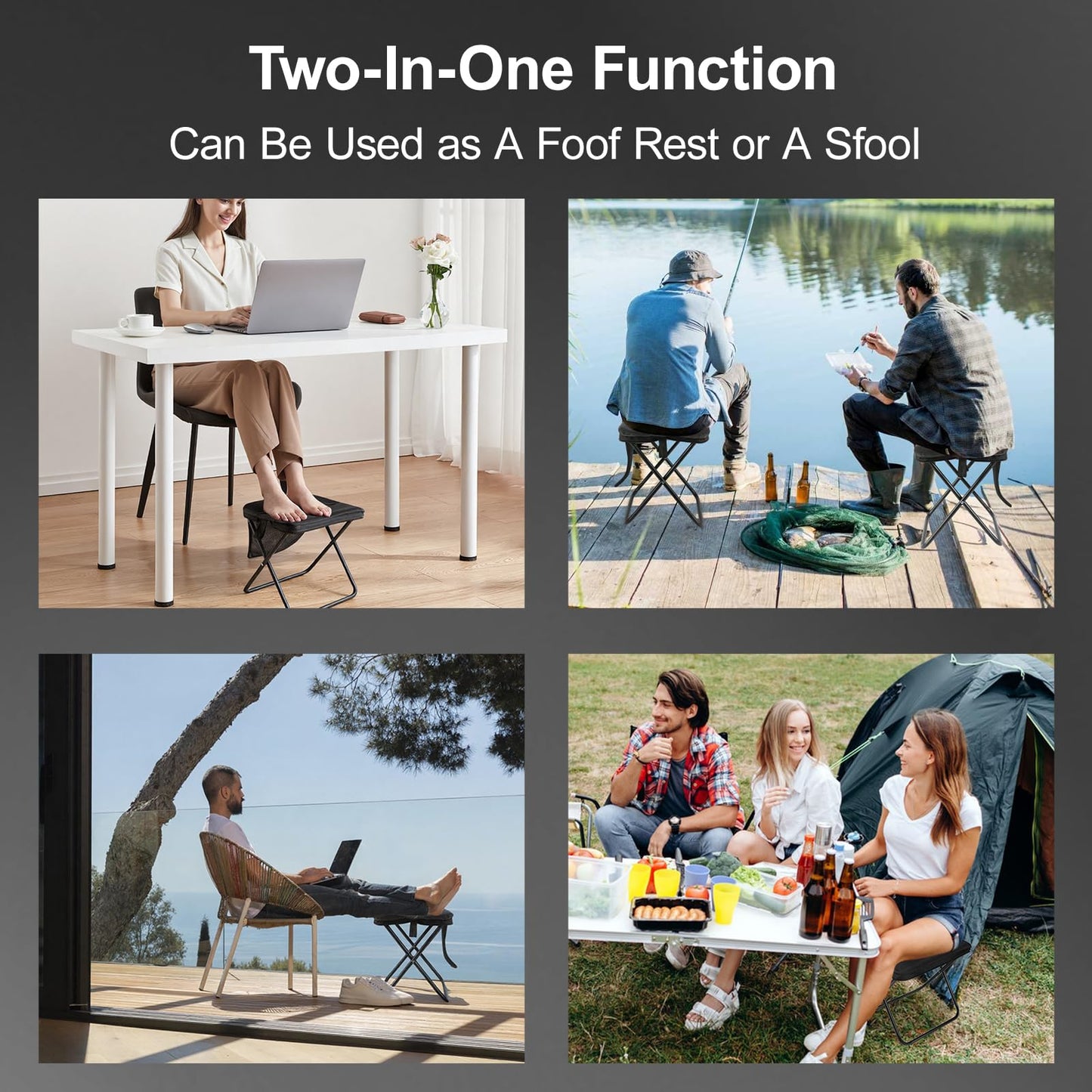 DZ Duozhan Portable Camping Stool - Foldable Backpack Stool 13" with 260lb Capacity, Lightweight Collapsible Stool with Carry Bag & Adjustable Strap for Hiking, Fishing, Beach Outdoor (Black)