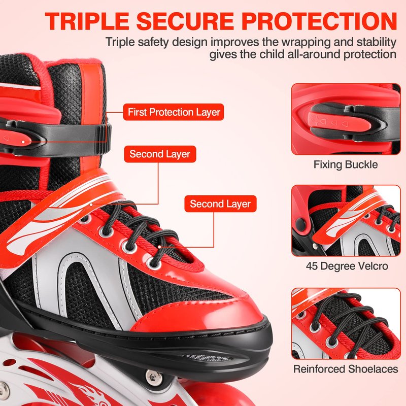 Likein Adjustable Roller Blades for Boys Girls with Skate Bag, Light-Up Inline Skates with 8 Illuminating Wheels, Roller Skates for Beginner Kids, Men, Women