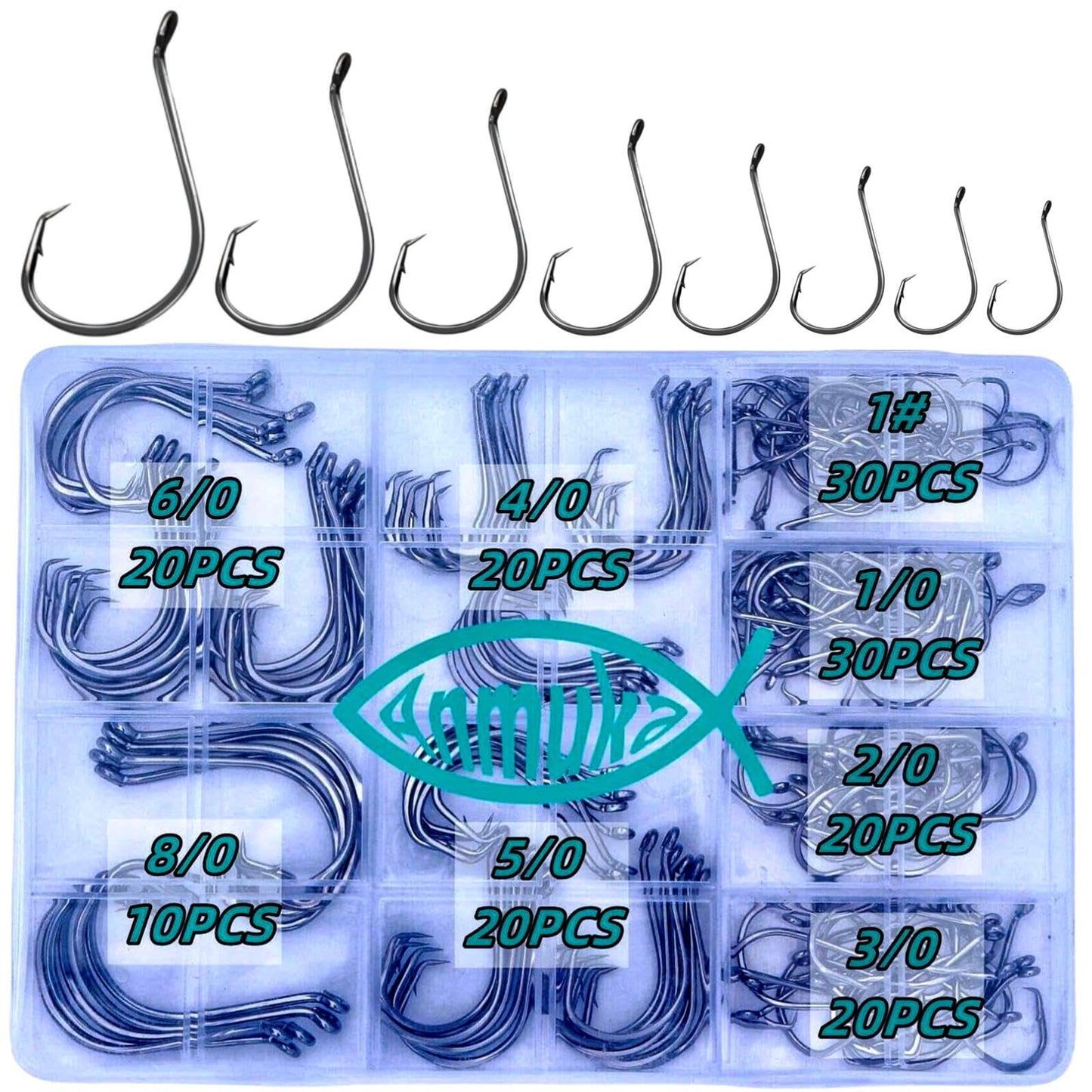Circle Hooks Fishing Hooks 2X Strong 170PCS/Box|220PCS/Box Octopus Catfish Fish Bulk Fishing Hooks Set Saltwater Freshwater Gear Equipment#1 1/0 2/0 3/0 4/0 5/0 6/0 8/0(BLACK-170PCS)