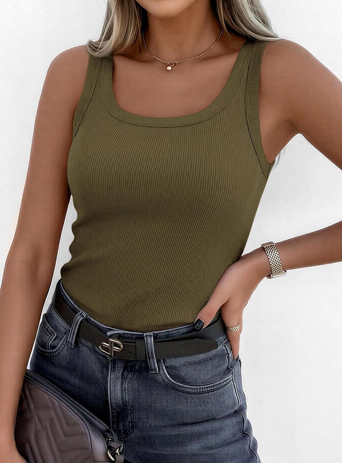 PrettyGarden Tank Tops for Women - Summer Sleeveless Scoop Neck Ribbed Cami Shirt in Casual Fit