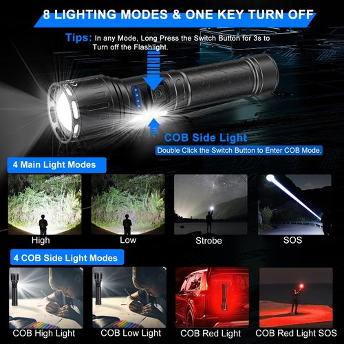 Banral Rechargeable Magnetic Flashlights High Lumens, Super Bright LED Powerful Flashlight 8 Modes with COB Work Light, Waterproof Handheld Flash Light for Camping (2 Pack with Paper Box, Black)