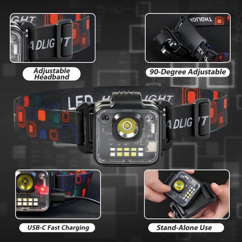 Headlamp Rechargeable 4Pack, 3000 Lumen Ultra-Light Bright Headlamp Flashlight, Clip-on Detachable Portable LED headlamp, 5 Mode Rechargeable Headlamps for Outdoor Camping Fishing
