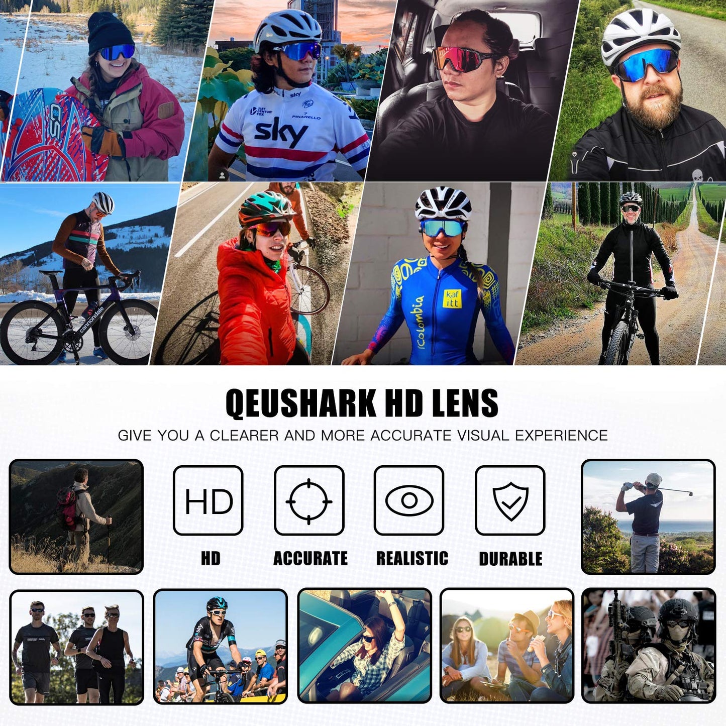 Queshark Cycling Glasses, Sports Sunglasses for Men Women, 1 Polarized 2 HD Lens, Polarized Sunglasses for Cycling Running