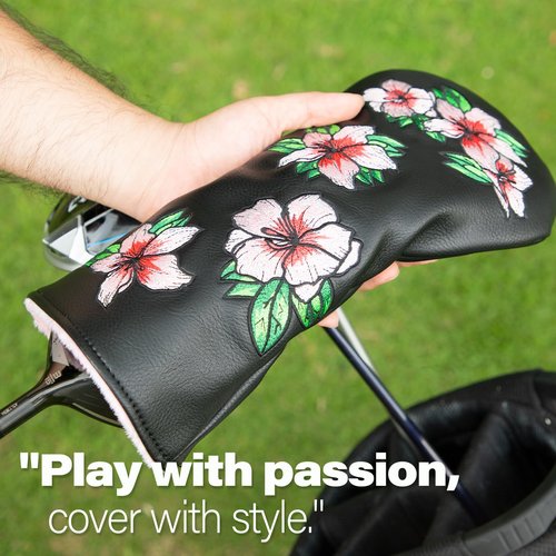Golf Headcovers Embroidery Driver Cover Fariway Wood Headcover Hybrid Head Covers Leather Golf Club Covers for Most Brand,Black (for Driver)
