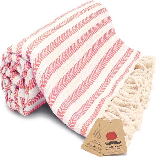 Bazaar Anatolia Turkish Beach Towel - 100% Cotton, Quick-Dry & Sand-Free | Oversized 71x39 Inches - Arpa Coral