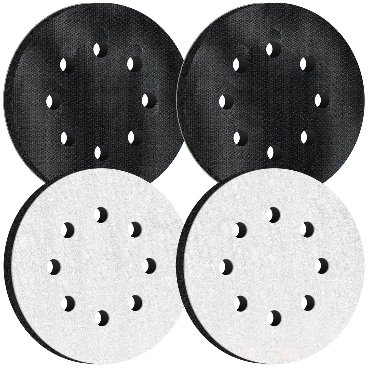 Pukamam 4 Pcs 5 Inch Foam Sponge Sanding Pads 8 Hole Hook and Loop Interface Pads for Random Orbital Sander