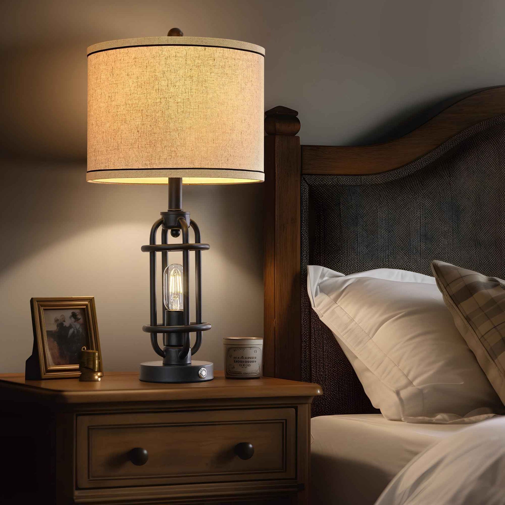 G-SAFAVA 23.75'' Industrial Black Metal Table Lamps Living Room Lamp for Nightstand Bedroom lamps Set of 2 Bedside End Side Table Lamps Home Decor Touch Lamp Modern Lamps With USB Port, Bulbs Included