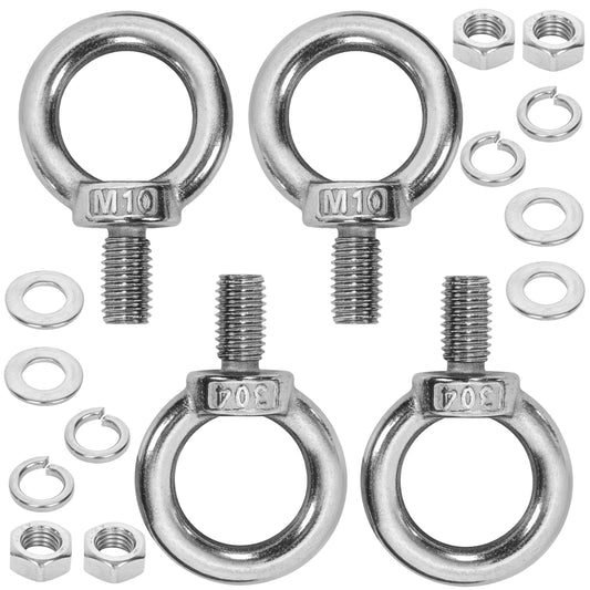 SRZTXU 4 Pack M10 Stainless Steel Eye Bolts with Nuts Washers, 0.65"（17mm） Thread Length - Eyebolts for DIY, Furniture, Swing, and Outdoor Use (4, M10 x 17mm)
