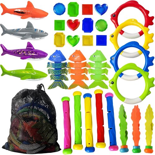 Jasonwell Pool Diving Toys - 31 PCS Fun Swimming Pool Games with Rings, Sticks & Treasures for All Ages