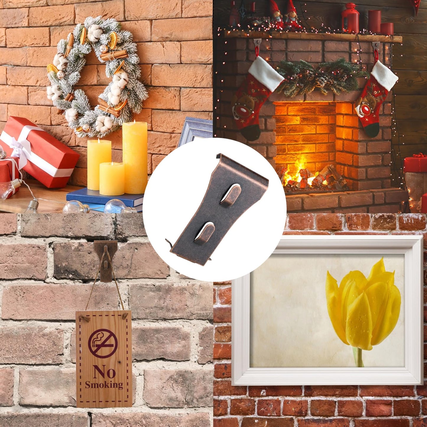 Brick Clips,16PCS Brick Hook Clips Hanging Outdoors for 2-1/4" to 2-3/8" High Bricks Heavy Duty Brick Hooks Hangers Wall Clips Hanging No Drill & Nails