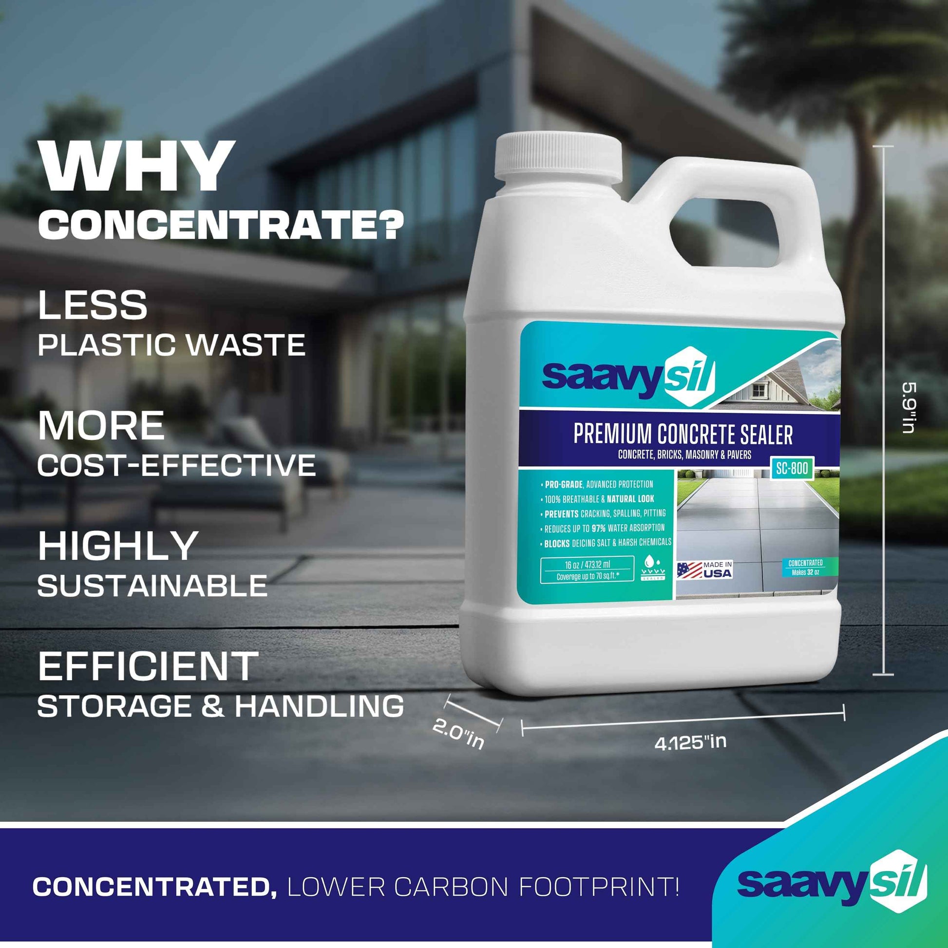 Silane Siloxane Penetrating Concrete Sealer – 16 oz Makes 32 oz – Water-Based Waterproof Protection for Indoor/Outdoor Concrete, Masonry, Brick, Pavers & Stone – Clear Finish