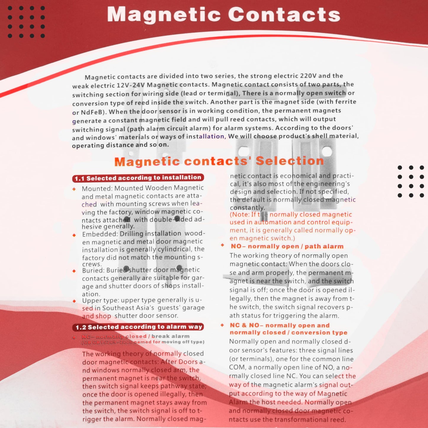 Wired Alarm Heavy Duty Garage Door Magnetic Contacts with Adjustable Bracket