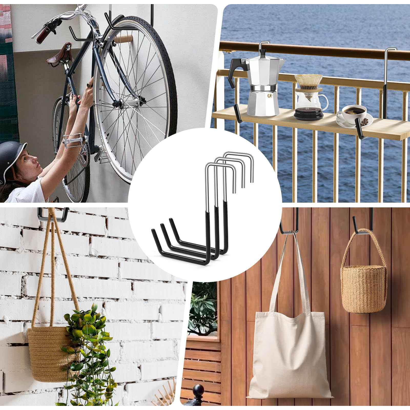 CINDALOG 6 Pack Heavy Duty Rafter Hooks for Hanging Vinyl Coated Large S Rafter Hanger Hooks for Hanging Ladder Bike Hangers Garage Storage Organizer Hose Plants Chairs Black