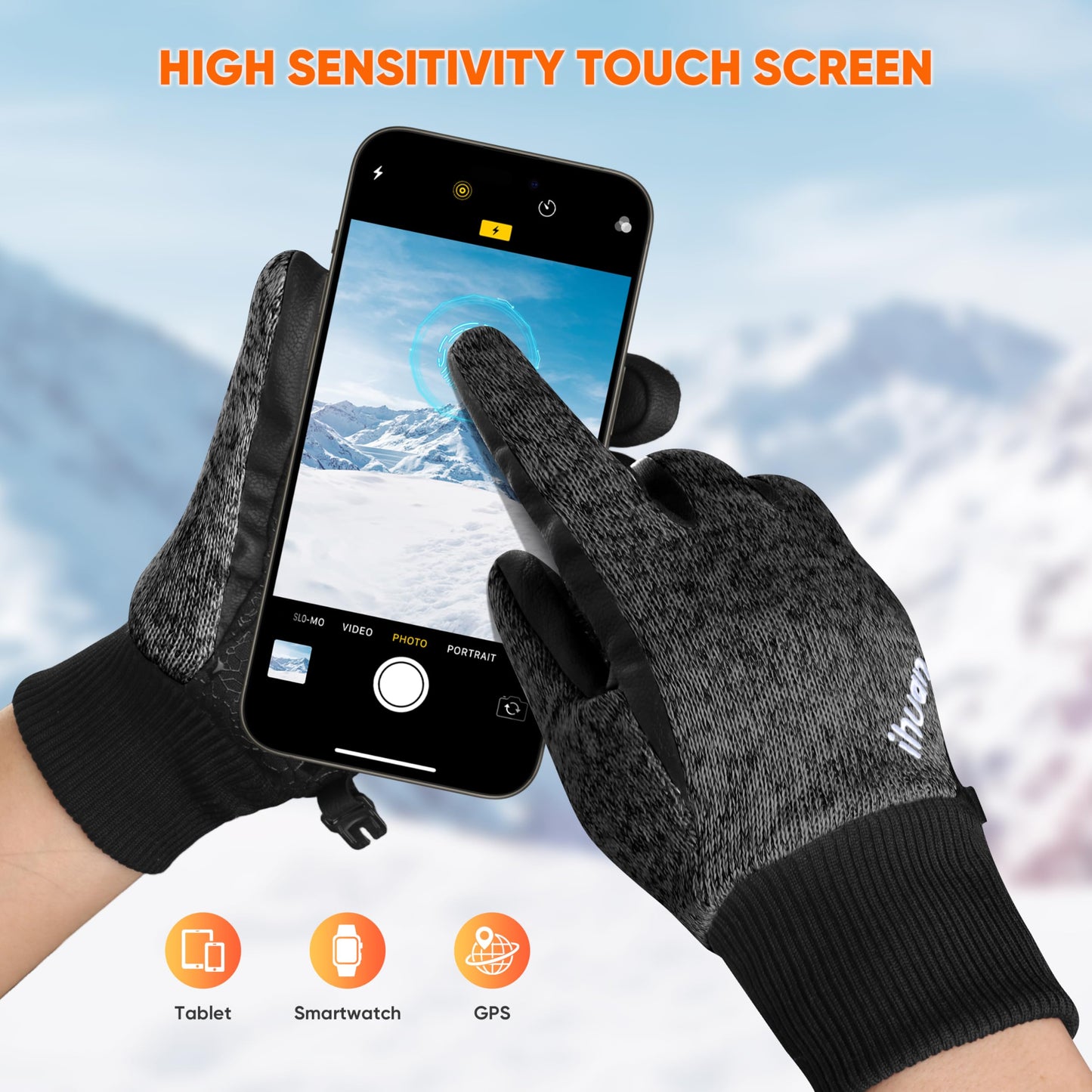 ihuan Winter Waterproof Gloves Cold Weather - Snow Ski Windproof for Men Women, Warm Touchscreen Thermal for Running Cycling