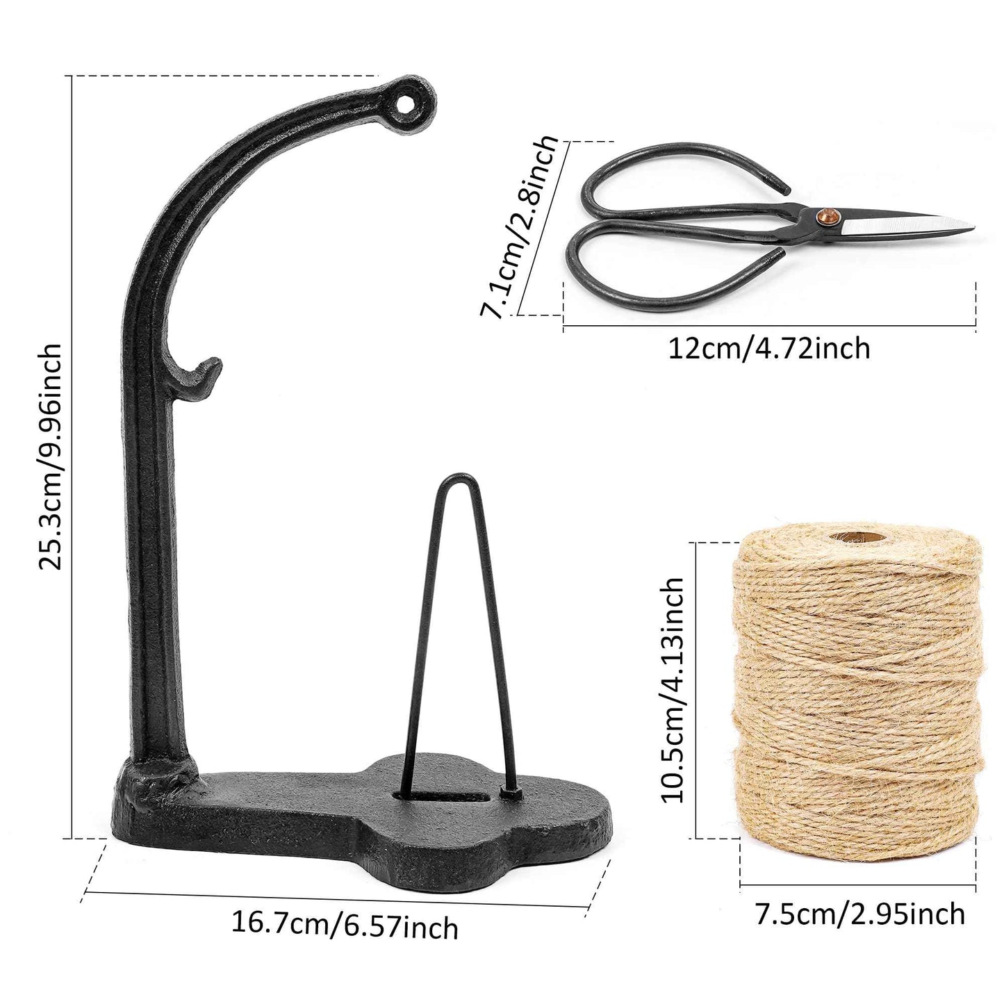 Vintage Style Cast Iron Twine and Shears Set Twine Holder with Scissors and Jute Twine Roll for Crafting, Gardening, Kitchen, Gift Wrapping, Black