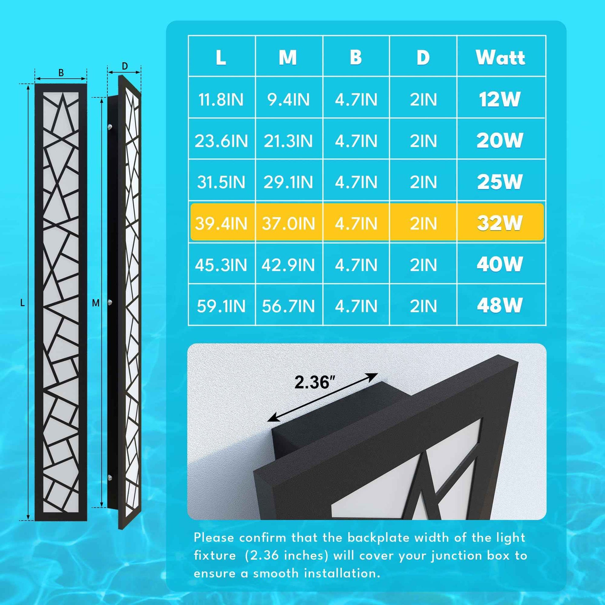 TRUWELLA Outdoor Wall Lights 39.4inch Modern Outdoor Wall Sconce LED Long Wall Sconces Black Front Porch Light Waterproof Led Wall Light IP67 3000K Exterior Lighting fixtures