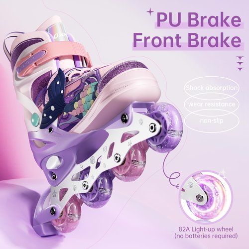 Children's Adjustable Inline Skates with 4-Size Adjustable Fit, Inline Skates with Triple Safety Straps & LED Light Wheels Perfect for Beginners,Ideal Gift for Boys & Girls (Pink, Medium(13C-3Y))