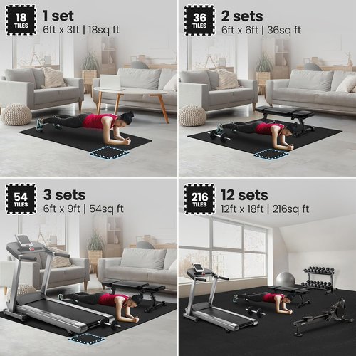 Bemaxx Gym Mats Set - 18 Pcs EVA Interlocking Foam Floor Tiles | 18 Sq Ft Protective Workout Flooring (12.6"x12.6"x0.4")