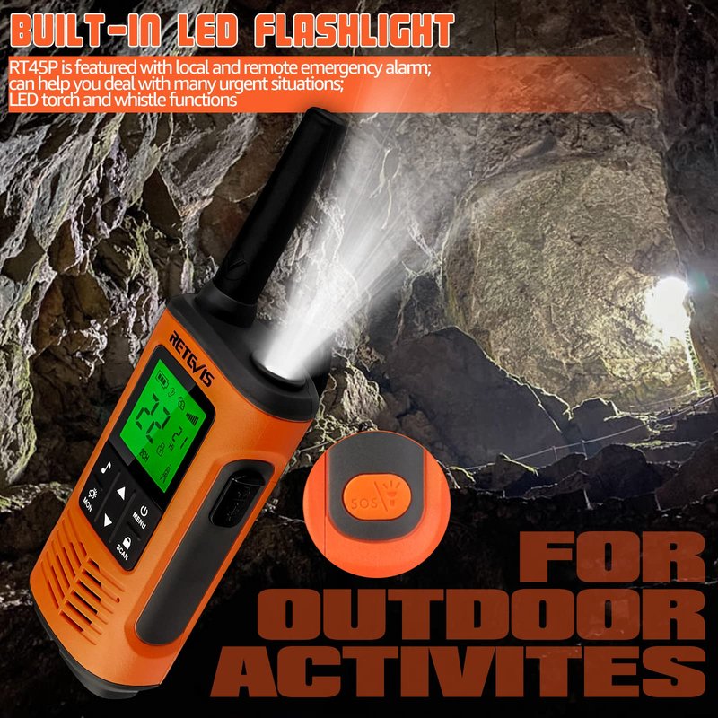 Retevis RT45P Waterproof Walkie Talkies IP67,Rechargeable Two Way Radio for Adults,22CH SOS NOAA,with 1000mAh Battery and USB-C Charger,Long Range 2 Way Radios for Skiing Fishing Boating 2 Pcs
