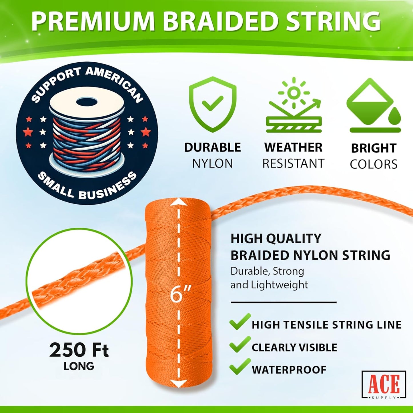 Orange Mason Line | #18 Braided Nylon String - 250 Ft Length - Durable Twine for Gardening & Masonry