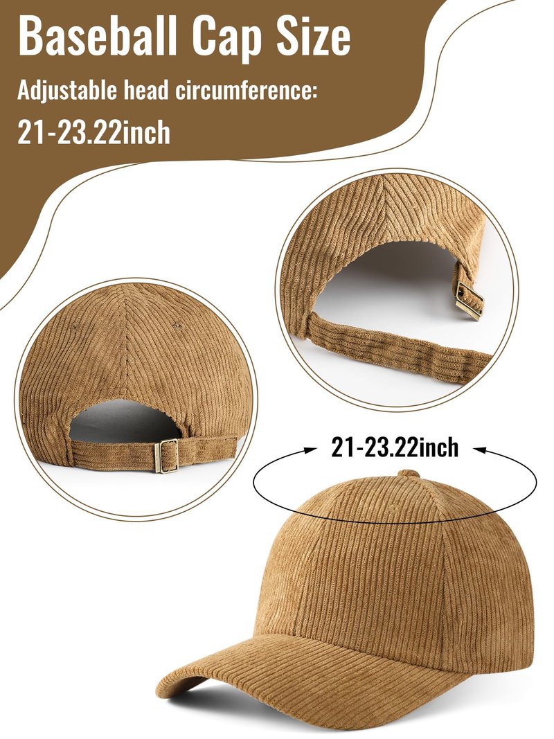 Vicenpal 4 Pcs Unisex Corduroy Baseball Cap Trucker Cap Corduroy Hat with Adjustable Straps for Outdoor Travel