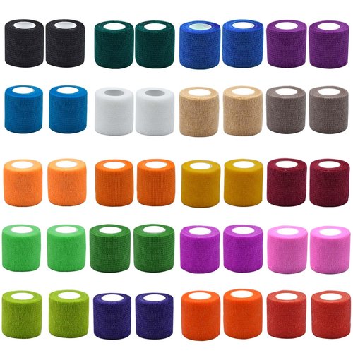 TGANNYOCR 40 Rolls Self Adhesive Bandage Wrap Bulk Breathable Athletic Tape Elastic Cohesive Bandage Adhesive Wrap Roll for Sports Wrist Ankle, 2 Inch x 5 Yard (Multi Colors)