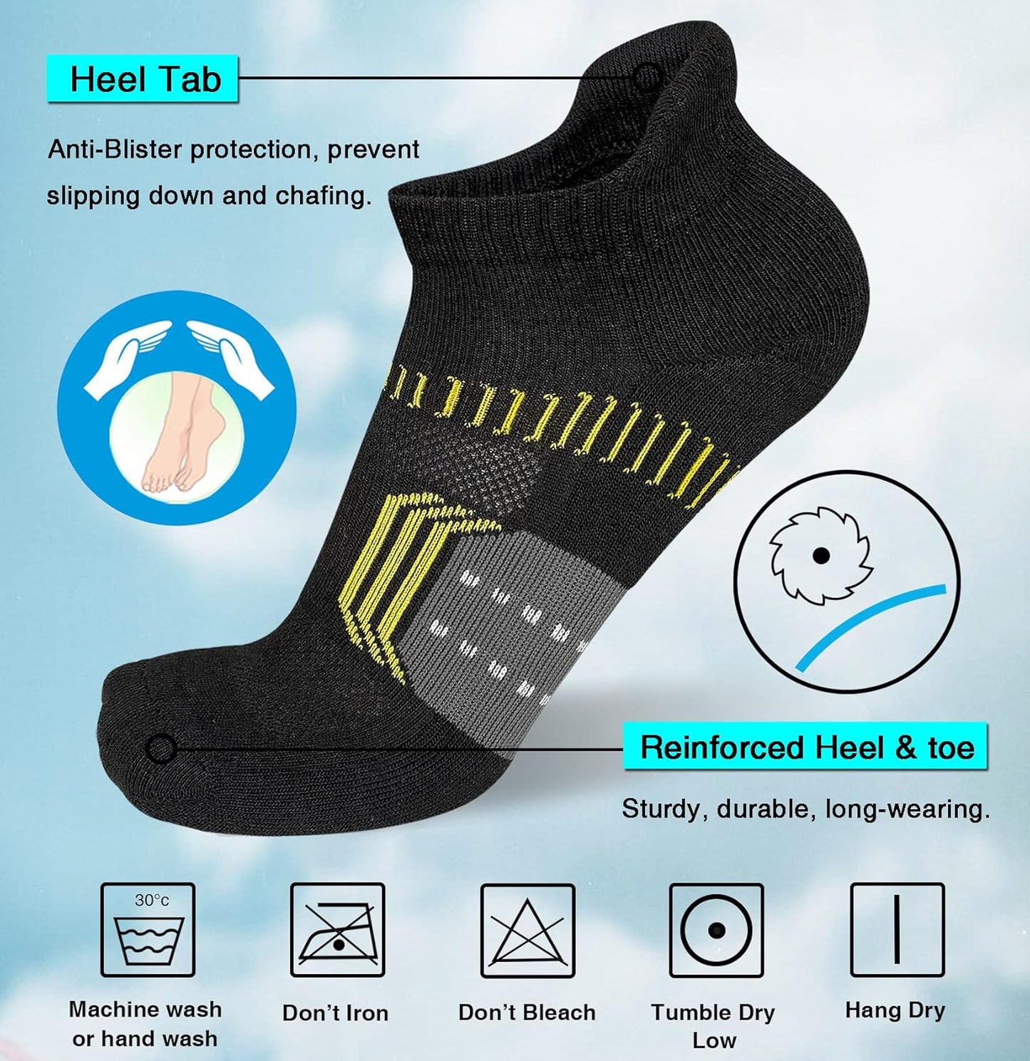 Suaskk Women's Athletic Running Ankle Socks - Cushioned & Anti-Blister | 5 Pairs
