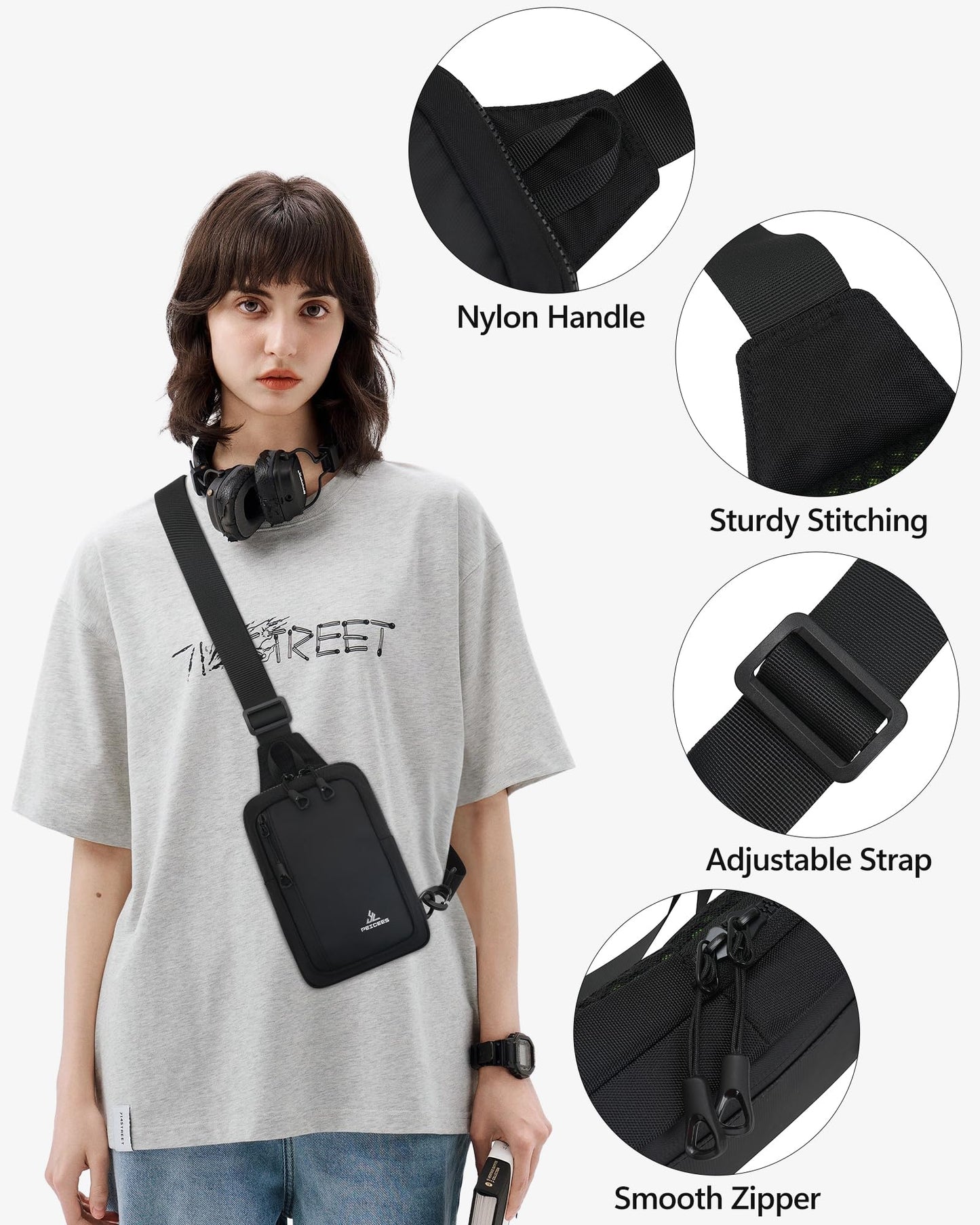 Peicees Small Crossbody Sling Bag Chest Bag Dual Pocket Water Resistant Fanny Pack Running Phone Holder for Men Women Workout Travelling, Blue