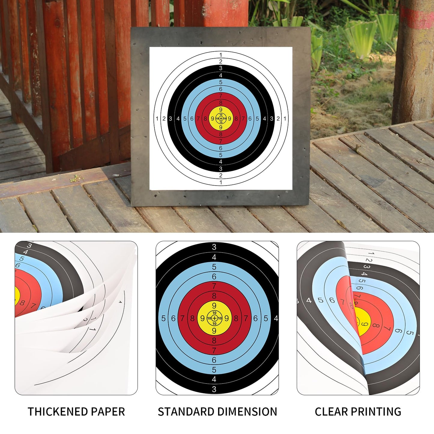 FENJANER Archery Targets Paper,16in/23.6In Standard Bow and Arrow Target Face with 10 Pcs Pin for Backyard Hunting & Target Practice (Standard Archery,10 Rings) (20 PCS 23.6X23.6In)